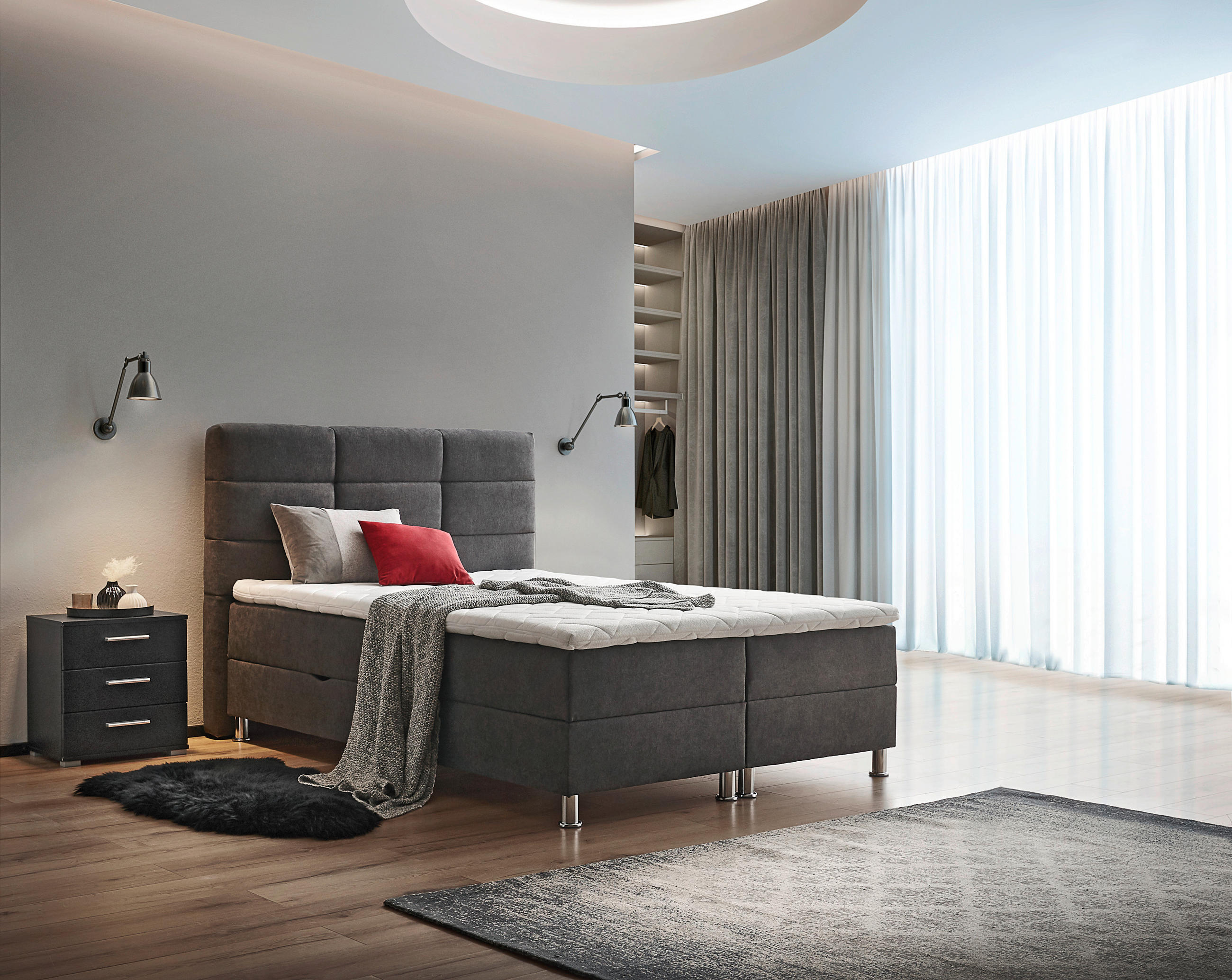 BOXBETT 140/200 cm  in Anthrazit  - Chromfarben/Anthrazit, KONVENTIONELL, Textil/Metall (140/200cm) - Carryhome