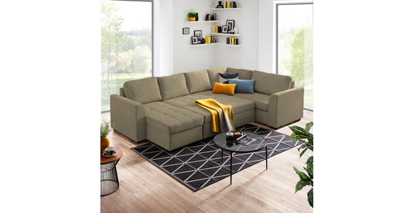 WOHNLANDSCHAFT in Cord, Velours Grün - Schwarz/Grün, Design, Kunststoff/Textil (160/311/205cm) - Xora