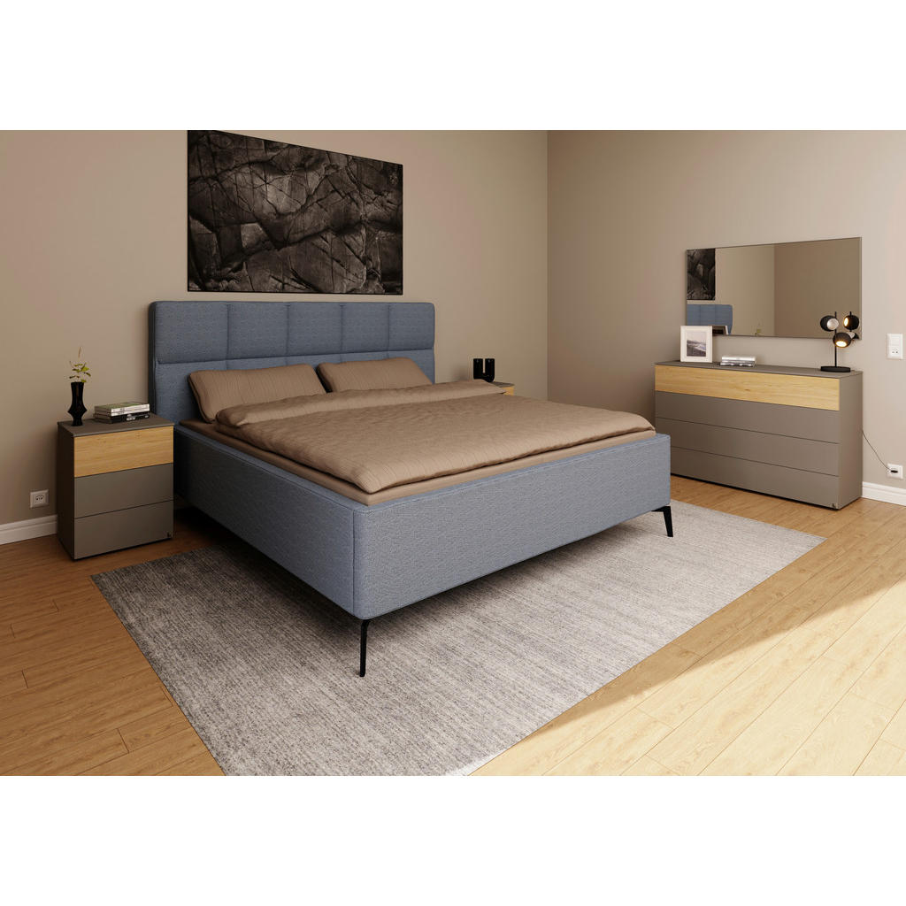 Thumbnail - Musterring Polsterbett, Blau, Textil, Buche, massiv, H2 + H3, Höhe ca. 21 cm, 180x200 cm, Reach, gepolstertes Kopfteil,M...