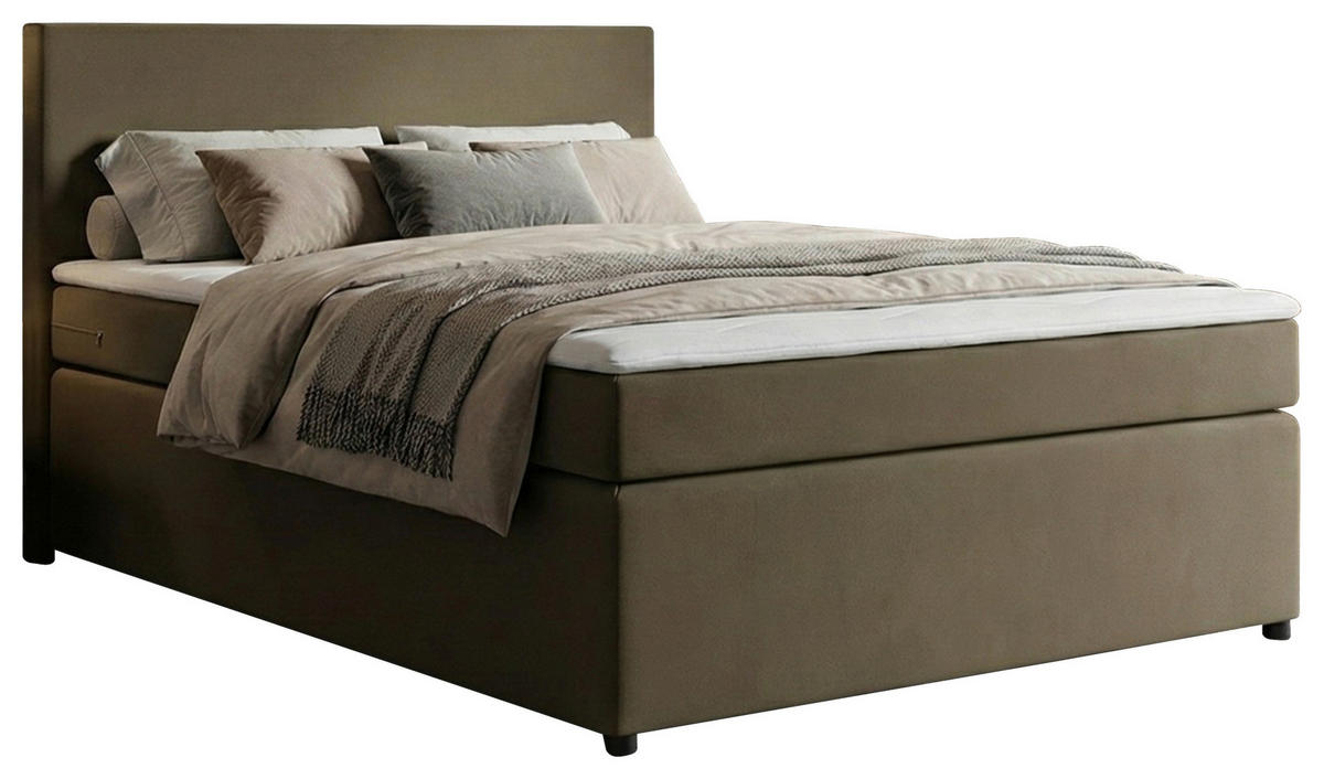 BOXSPRINGBETT 140/200 cm,  in Sandfarben, Matratze, Topper, H3 = fest  - Sandfarben/Schwarz, MODERN, Kunststoff/Textil (140/200cm) - MID.YOU
