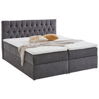 BOXBETT 180/200 cm,  in Grau, gepolstertes Kopfteil, Bettkasten, Topper, Kopfteilverstellung, H2 + H3 = mittel + fest  - Schwarz/Grau, MODERN, Kunststoff/Textil (180/200cm) - MID.YOU