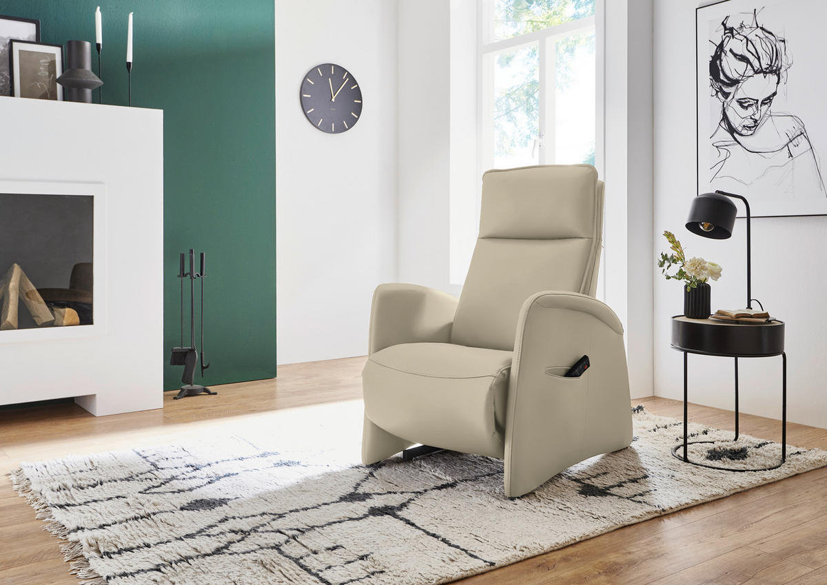 FERNSEHSESSEL in Creme, Naturfarben  - Creme/Schwarz, Design, Leder/Kunststoff (79/114/87-176cm) - Valdera