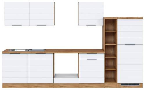 KÜCHENLEERBLOCK 330 cm in Weiss, Eiche Wotan - Weiss/Eiche Wotan, Design, Holzwerkstoff/Metall (330cm) - Held