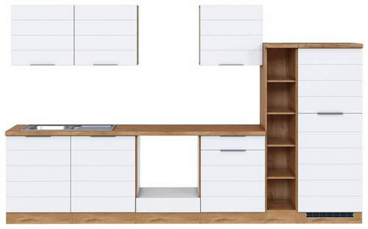 KÜCHENLEERBLOCK 330 cm   in Weiss, Eiche Wotan  - Weiss/Eiche Wotan, Design, Holzwerkstoff/Metall (330cm) - Held
