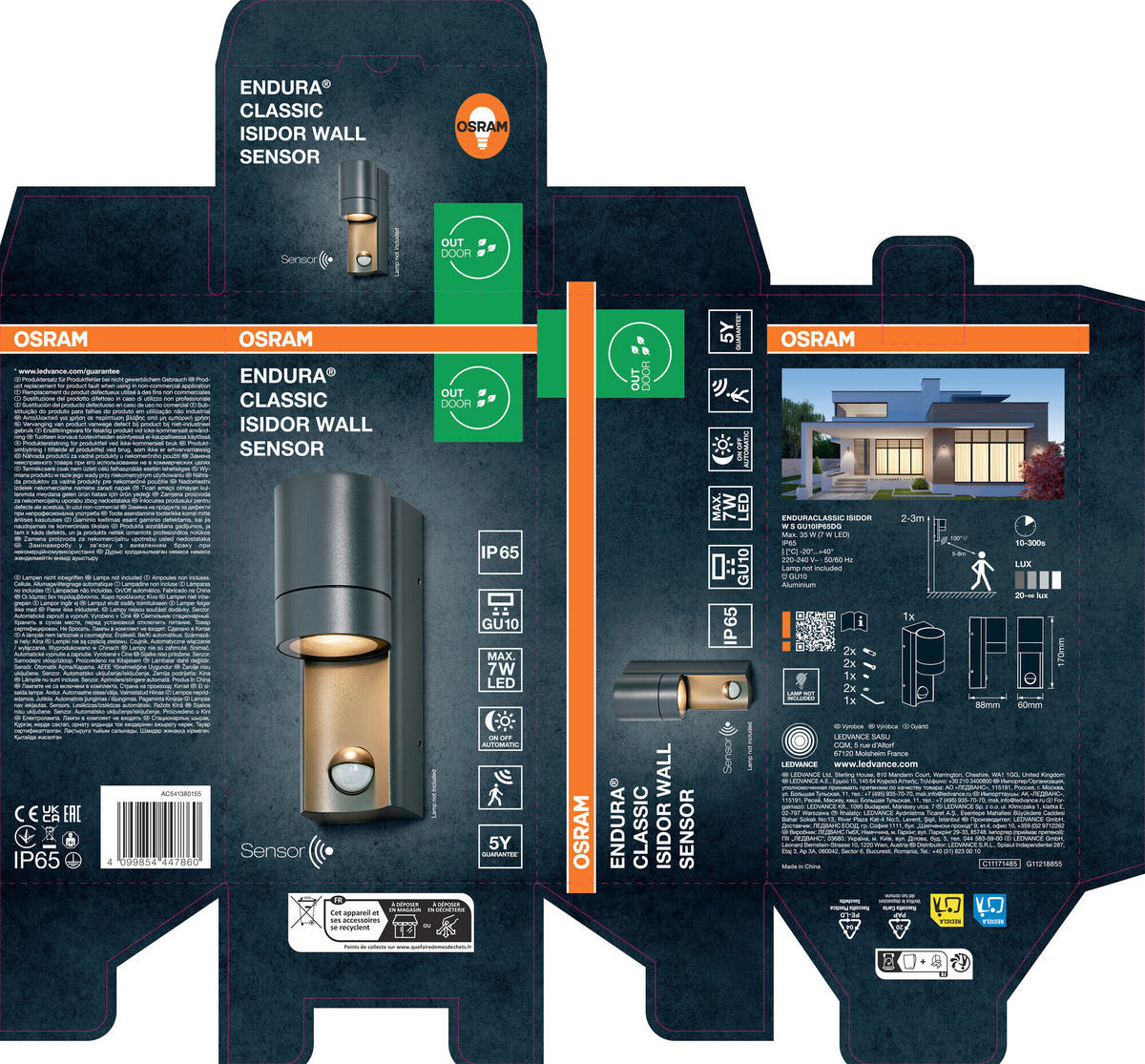 AUßENLEUCHTE 6/8,8/17 cm   - Dunkelgrau, Basics, Glas/Metall (6/8,8/17cm) - Osram