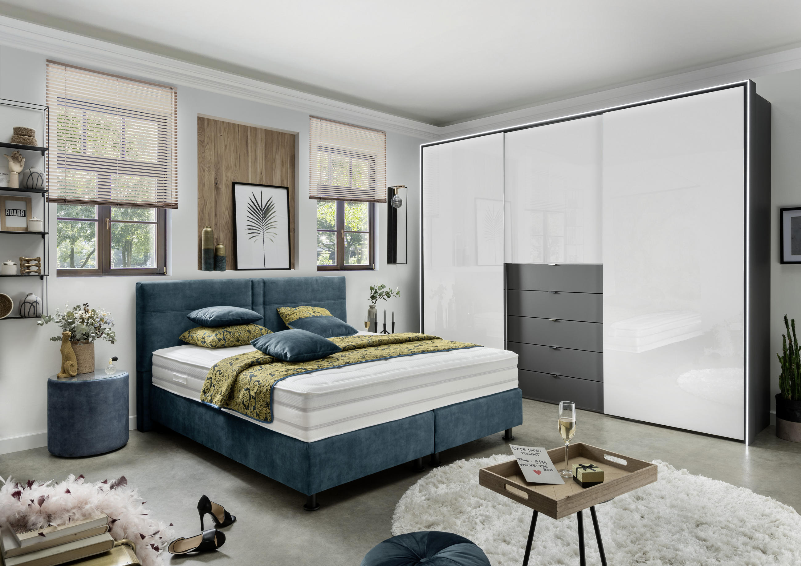 BOXSPRINGOVÁ POSTEĽ, 180/200 cm, petrolejová - petrolejová/hliníková, Design, textil/plast (180/200cm) - Beldomo - Sleep