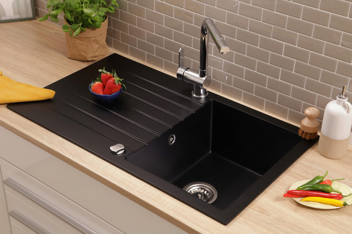 Chiuvetă Bucătărie - negru, Trend, piatră (86/22/50cm) - Respekta