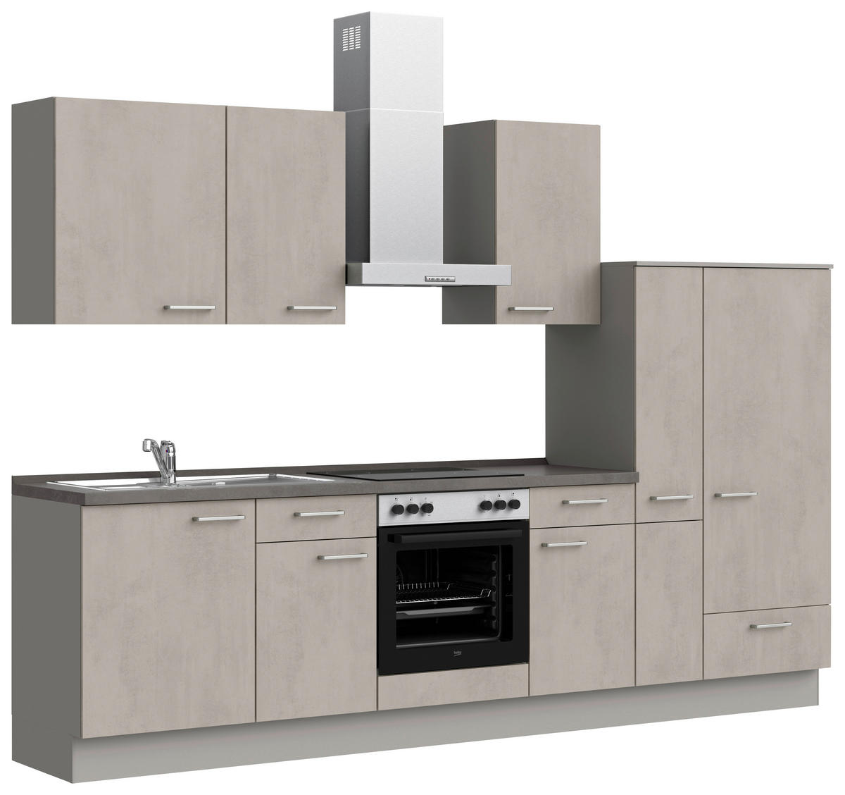 KÜCHENBLOCK 300 cm   in Grau, Schieferfarben  - Schieferfarben/Edelstahlfarben, MODERN, Holzwerkstoff/Metall (300cm) - Nobilia