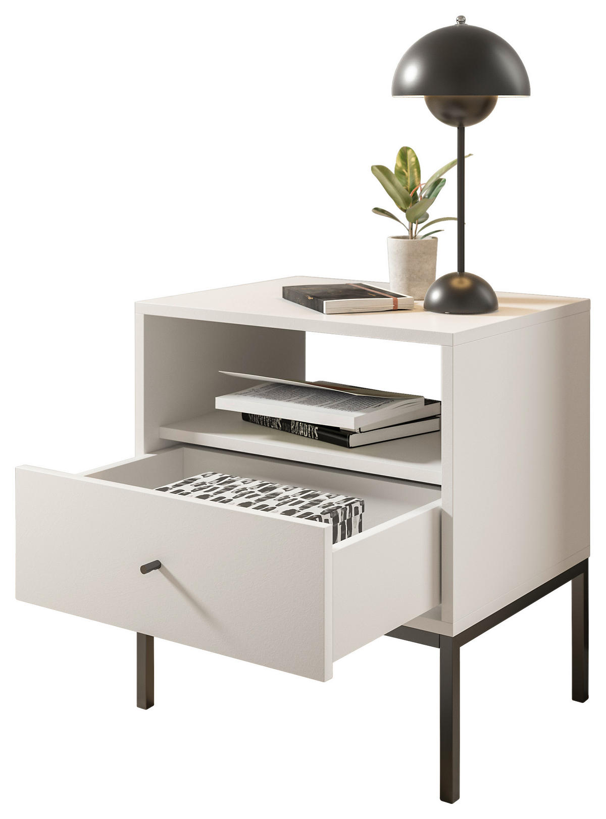NACHTKÄSTCHEN 54/56/39 cm  in Weiß  - Schwarz/Weiß, MODERN, Holzwerkstoff/Metall (54/56/39cm) - MID.YOU