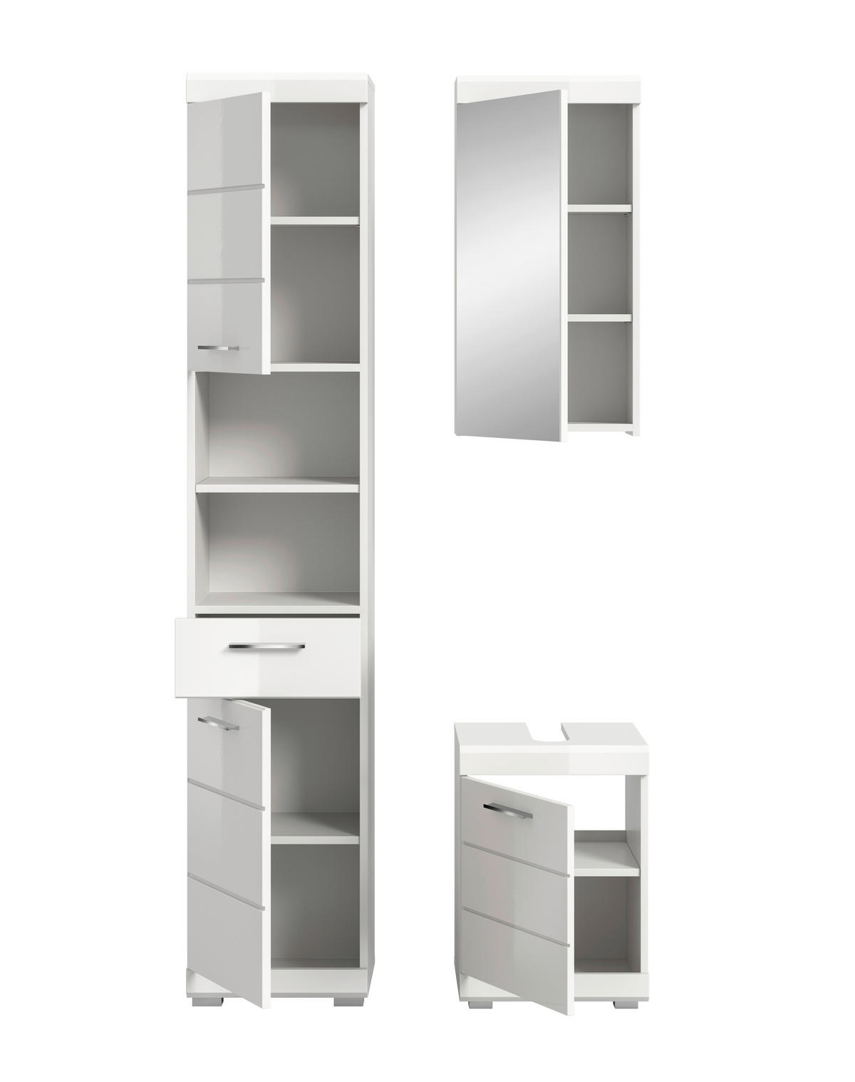 BADEZIMMER 3-teilig  in 92 cm  - Weiß Hochglanz/Silberfarben, Trend, Glas/Holzwerkstoff (92cm) - MID.YOU