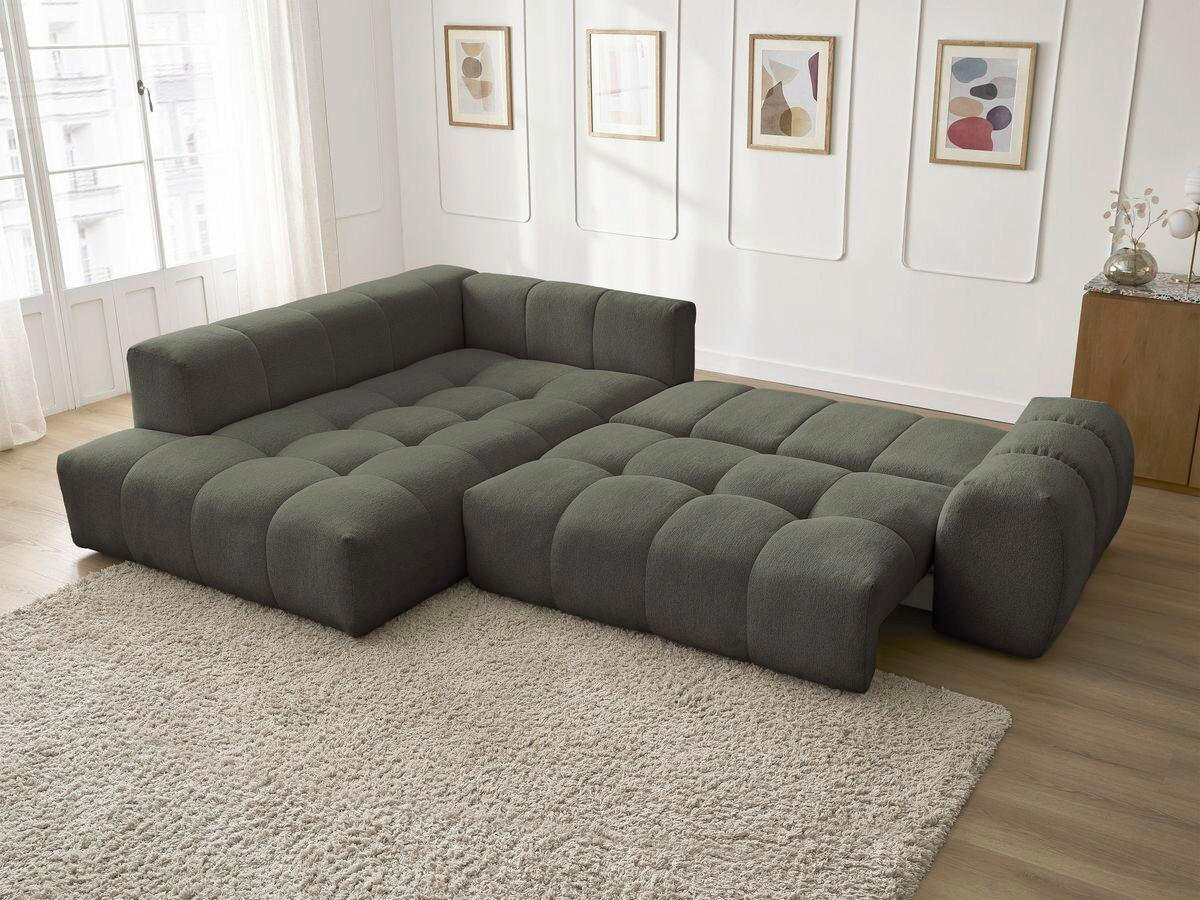 ECKSCHLAFSOFA EVEREST  mit Rücken echt, Armteil links, Armteil rechts Flachgewebe Grün  - Schwarz/Grün, MODERN, Kunststoff/Textil (320/212cm)