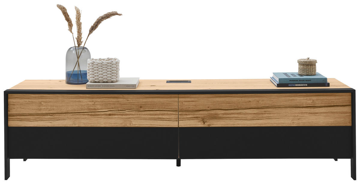 LOWBOARD  in 204/52,6/44,6 cm  - Wildeiche/Graphitfarben, Natur, Glas/Holz (204/52,6/44,6cm) - Valdera