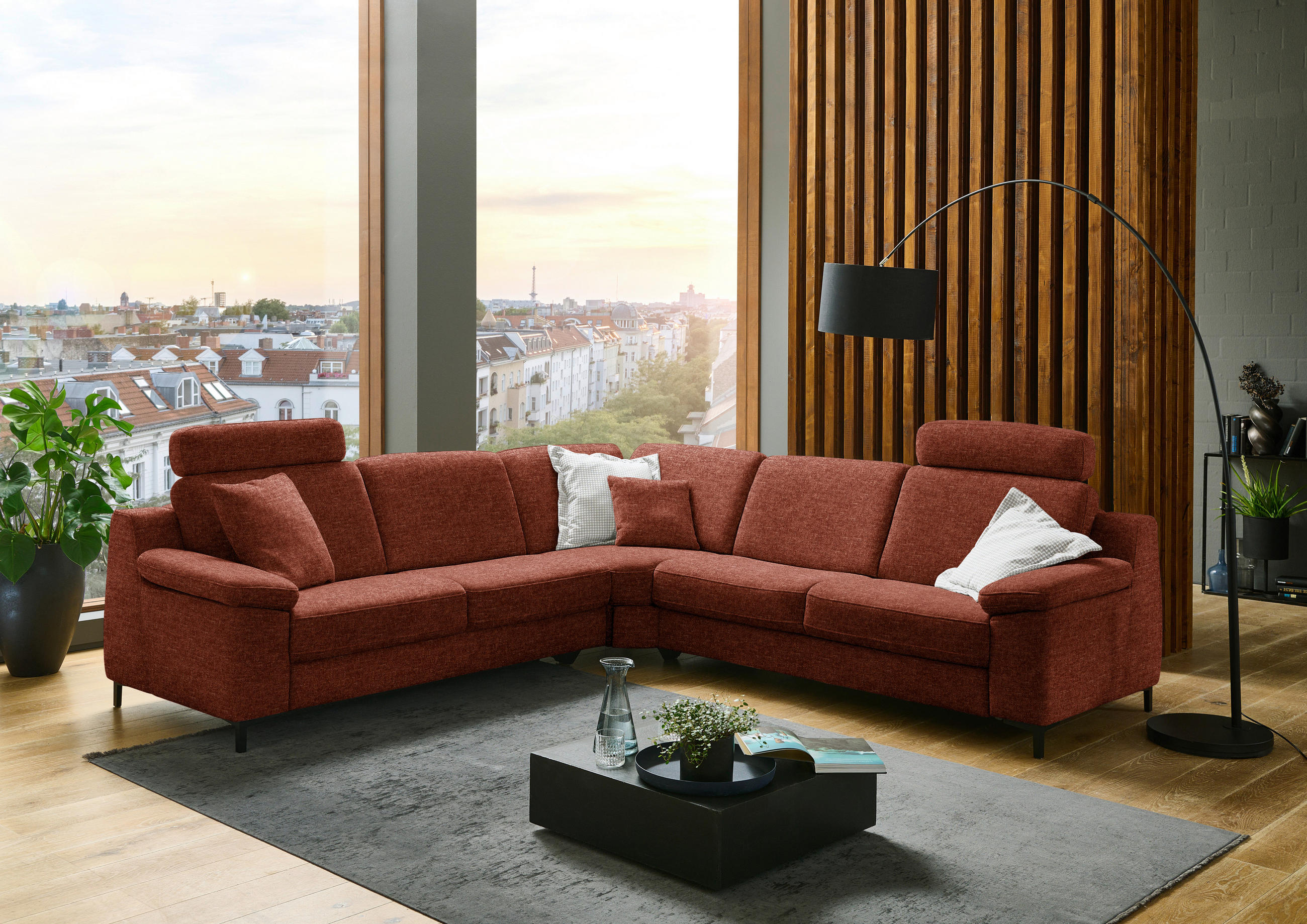 ECKSOFA in Chenille Kupferfarben  278/278 cm  - Schwarz/Kupferfarben, Design, Textil/Metall (278/278cm) - Valdera
