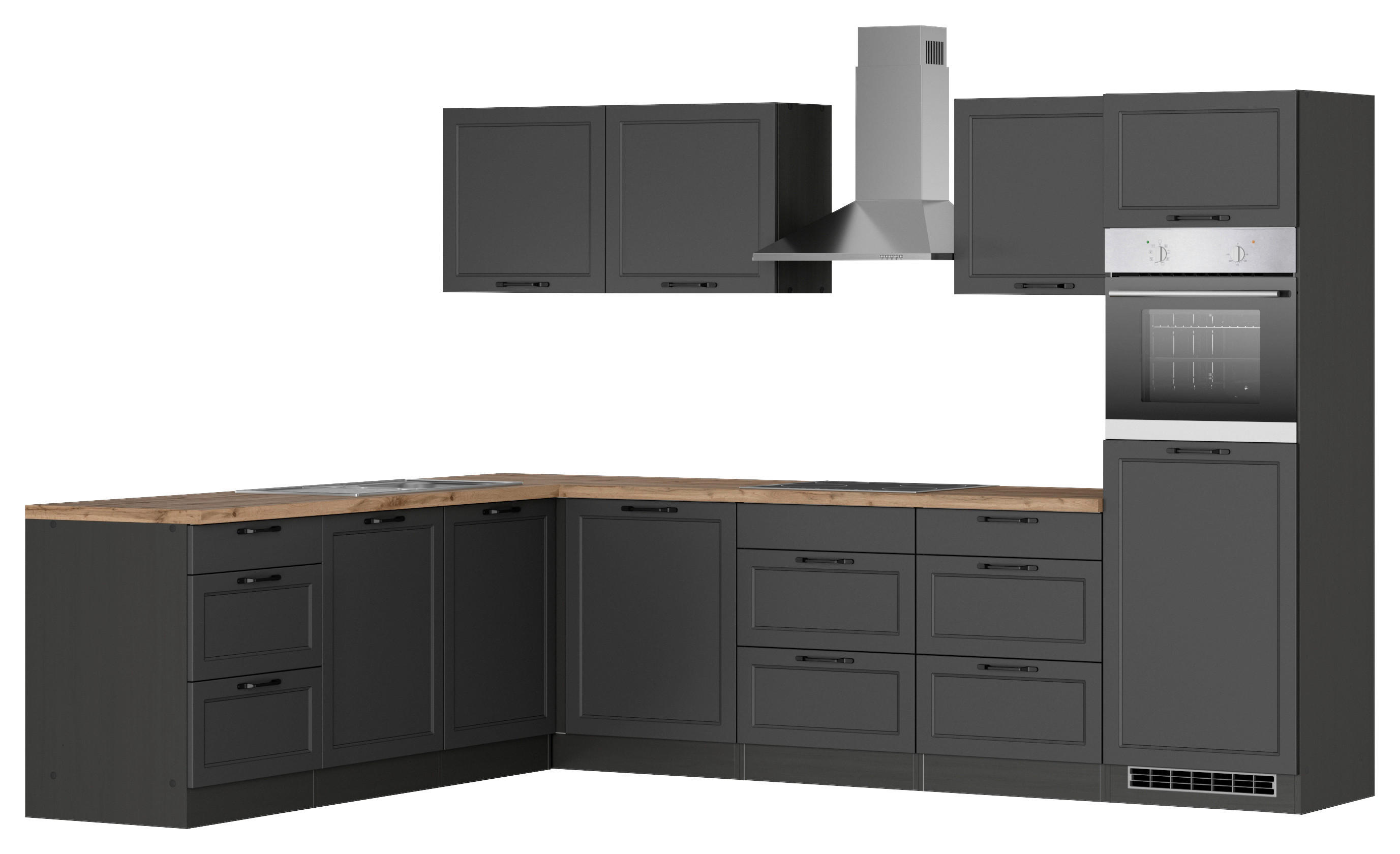 ECKKÜCHE 240/300 cm  in Grau, Eiche Wotan  - Eiche Wotan/Schwarz, LIFESTYLE, Holzwerkstoff/Metall (240/300cm) - Held