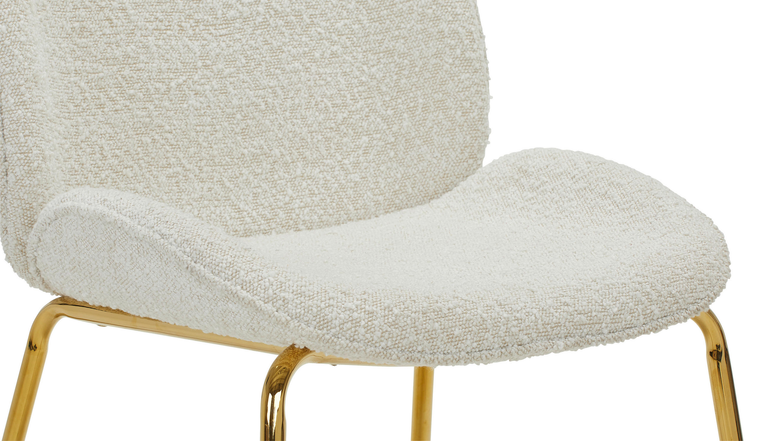 Thumbnail - P & B Stuhl Boucle, Weiß, Gold, Holz, Metall, Textil, Pappel, Sperrholz, Rundrohr, 46x86x60 cm, Esszimmer, Stühle, Esszi...