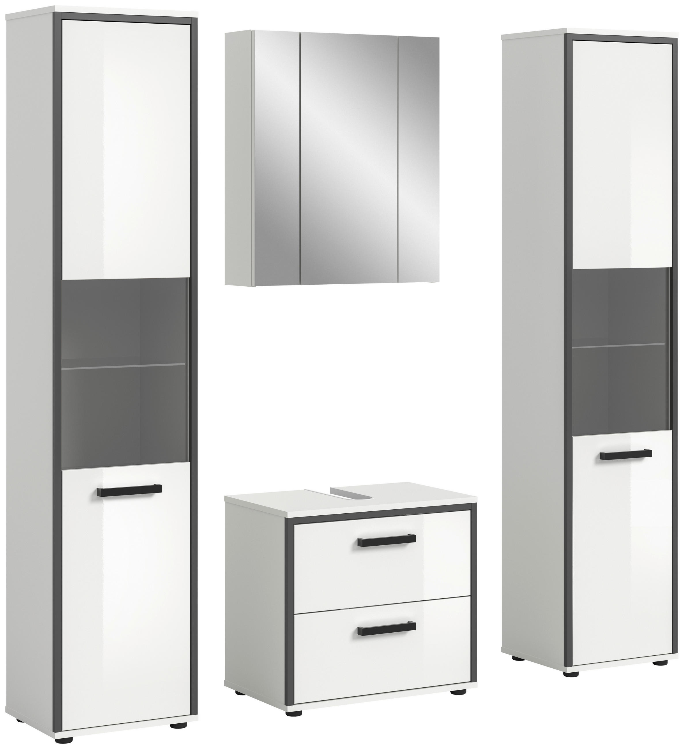 BADEZIMMER 4-teilig  in 140 cm  - Weiß Hochglanz, MODERN, Holzwerkstoff/Kunststoff (140cm) - MID.YOU