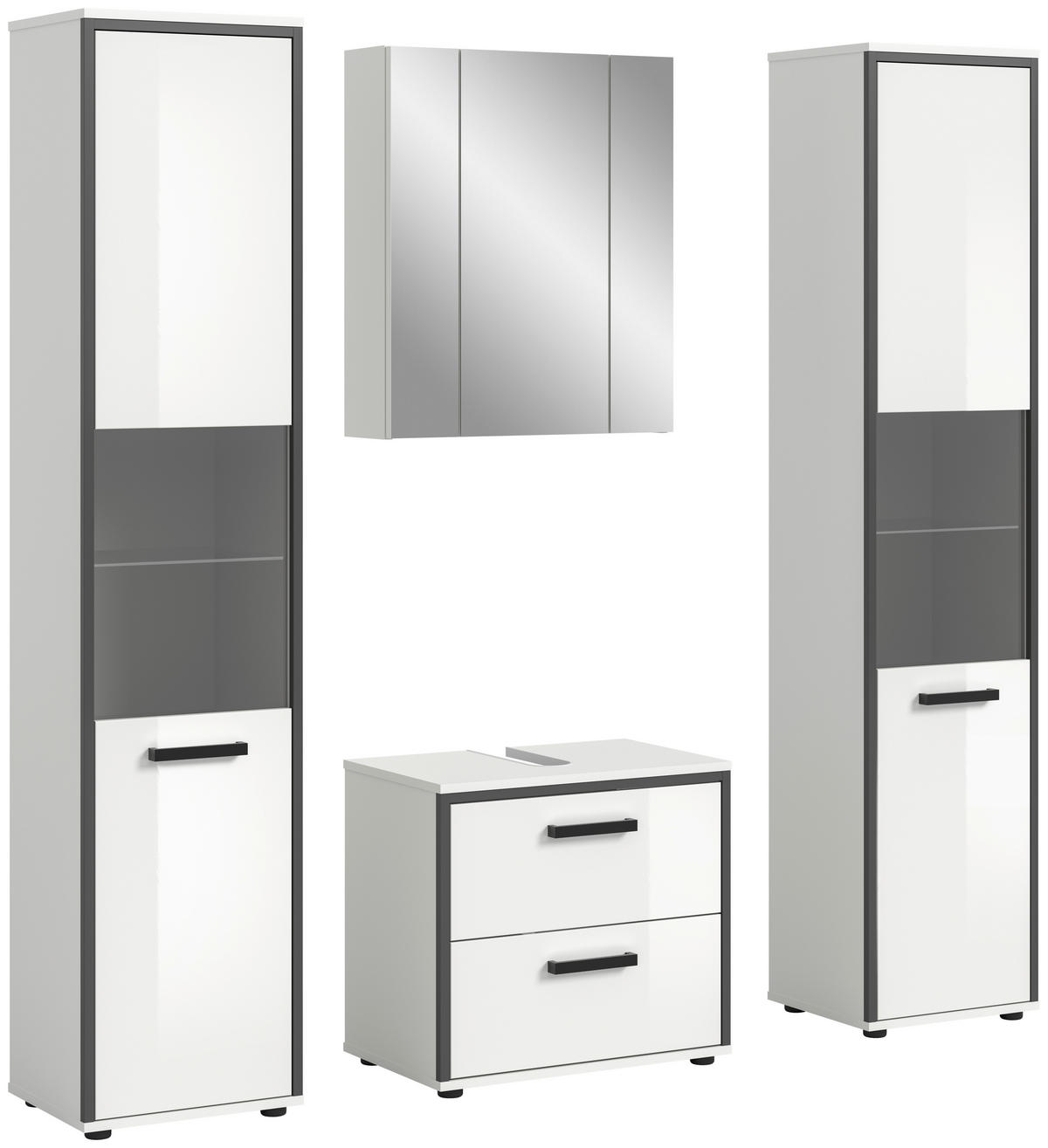 BADEZIMMER 4-teilig  in 140 cm  - Weiß Hochglanz, MODERN, Holzwerkstoff/Kunststoff (140cm) - MID.YOU