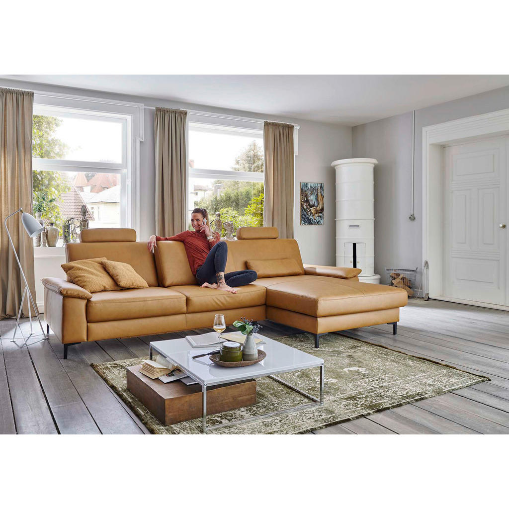 Thumbnail - Dieter Knoll Ecksofa Latina Plus, Currygelb, Leder, Echtleder, Rindleder, 3-Sitzer, Ottomane rechts, L-Form, 334x175 cm,...