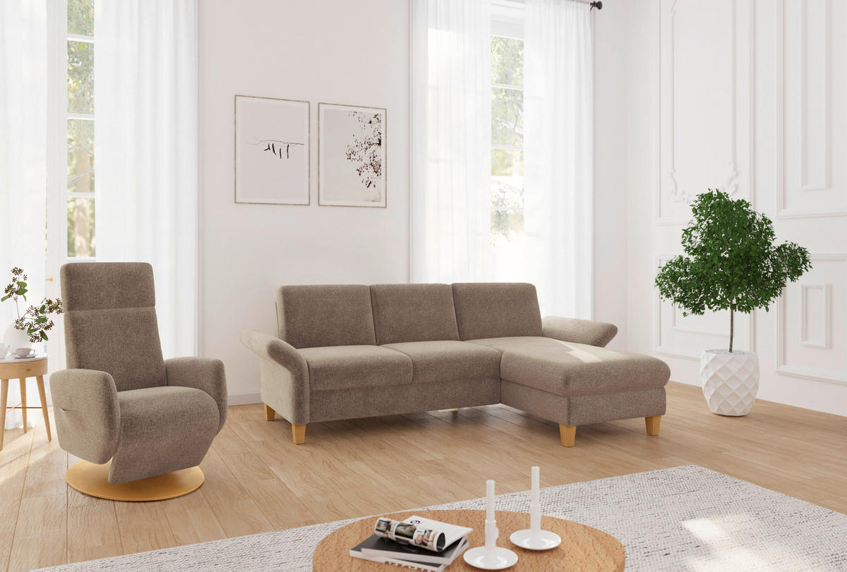 ECKSOFA ROCHELLE E Hellbraun Flachgewebe  - Hellbraun/Eichefarben, KONVENTIONELL, Holz/Textil (251/164cm) - Sit & More