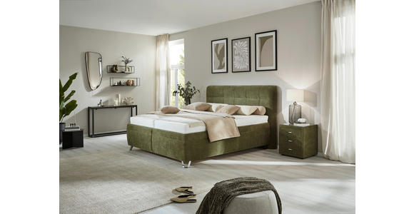 POLSTERBETT Matratze, Lattenrost, Bettkasten 180/200 cm  in Olivgrün  - Chromfarben/Weiß, KONVENTIONELL, Holz/Textil (180/200cm) - Dieter Knoll