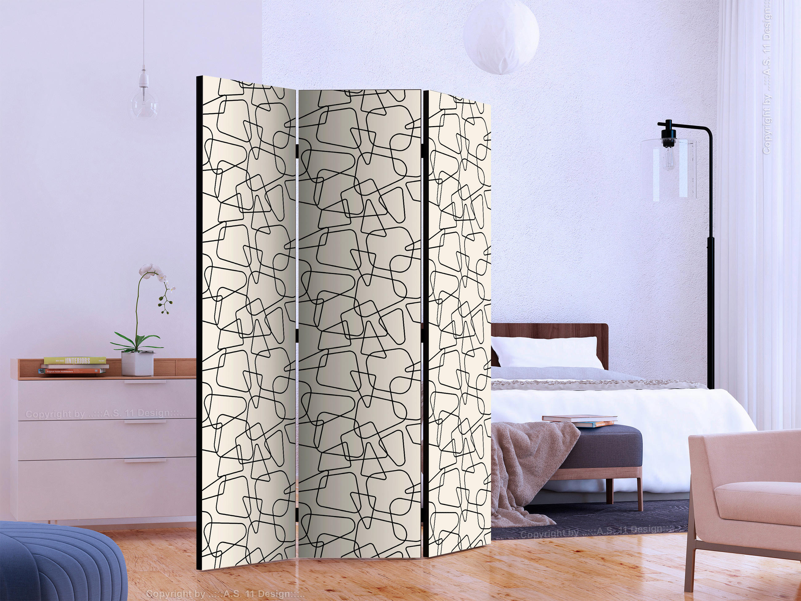 PARAVENT mit 3  Flügel - Dunkelgrau/Hellgrau, Basics, Holz/Textil (135/172/3cm) - artgeist