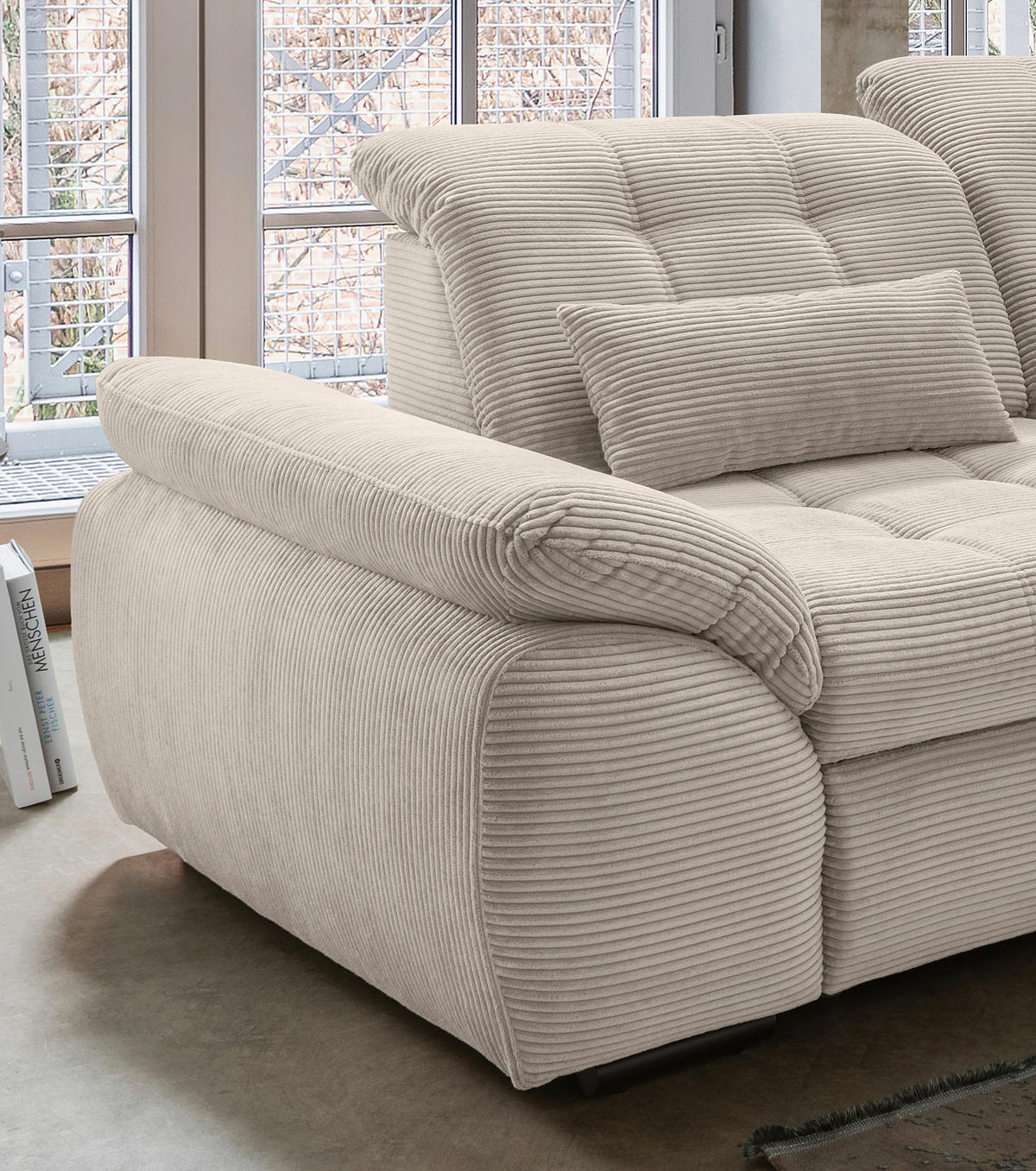 ECKSOFA Beige Cord  - Beige/Schwarz, MODERN, Textil/Metall (314/184cm) - Livetastic