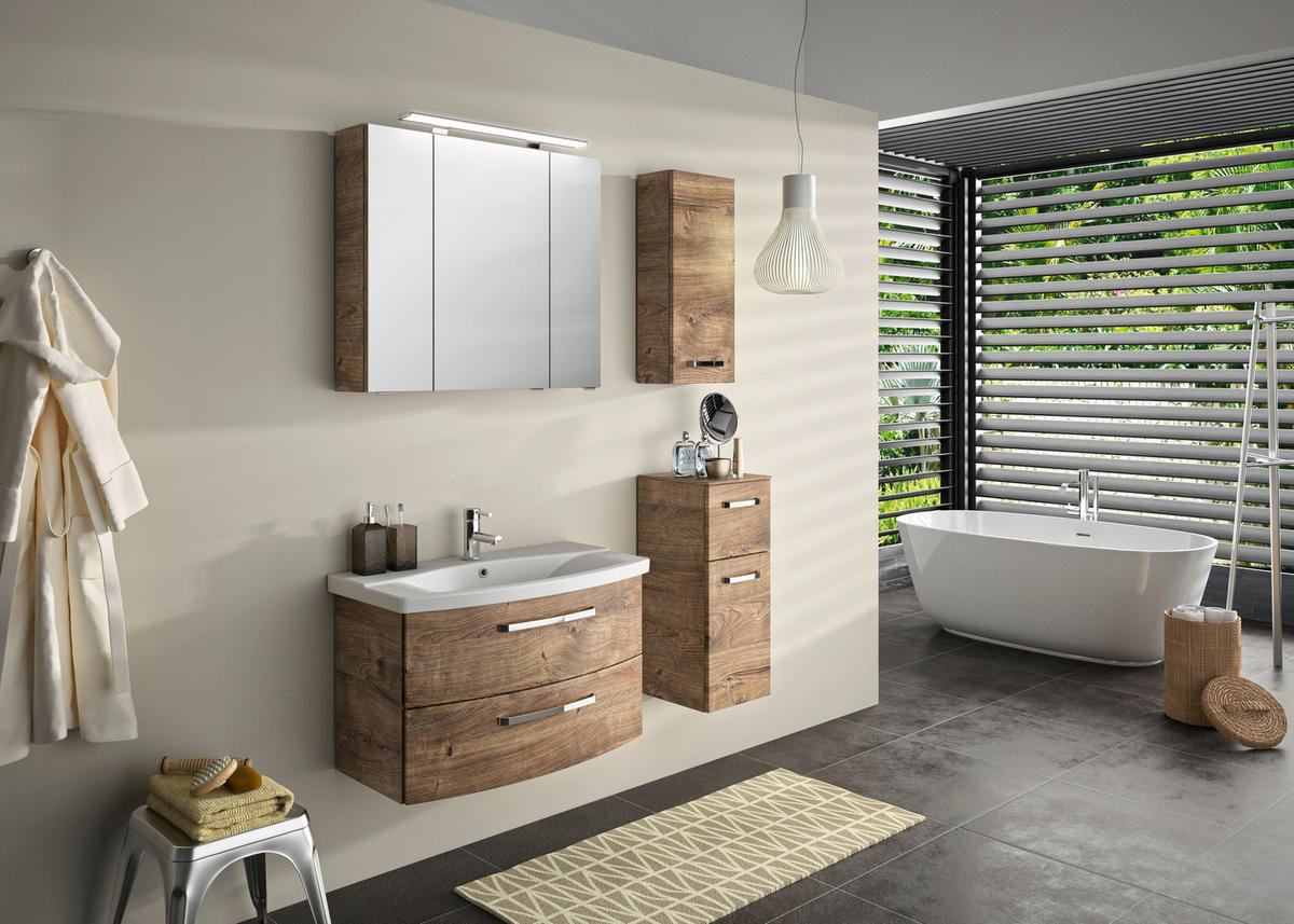 BADEZIMMER 3-teilig  in 84 cm  - Eiche dunkel/Chromfarben, MODERN, Glas/Keramik (84cm) - Sadena