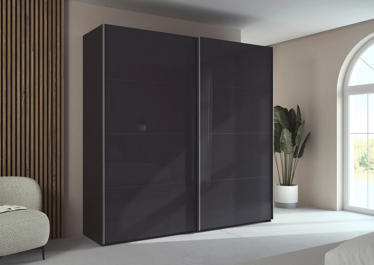 SCHWEBETÜRENSCHRANK 226/223/68 cm 2 Tür(en)-türig Schwarz, Graphitfarben  - Alufarben/Schwarz, Design, Glas/Holzwerkstoff (226/223/68cm) - Xora