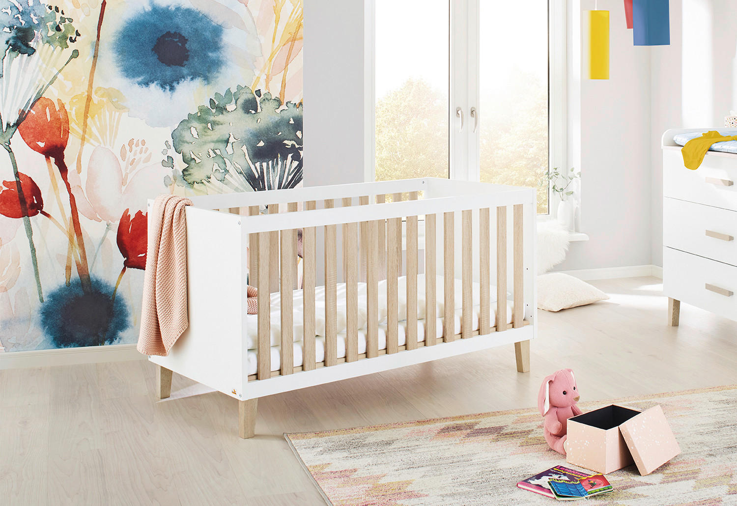 GITTERBETT PINOLINO LUMI Eiche massiv Weiß, Eichefarben - Eichefarben/Weiß, Design, Holz (140/70cm)