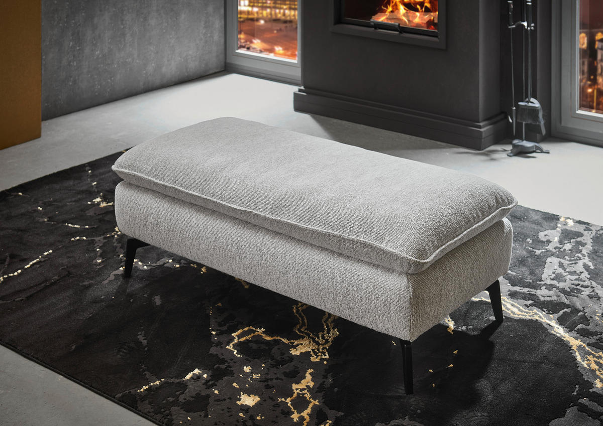 ECKSOFA Ecru Webstoff  - Ecru/Schwarz, Design, Textil/Metall (197/295cm) - Valdera