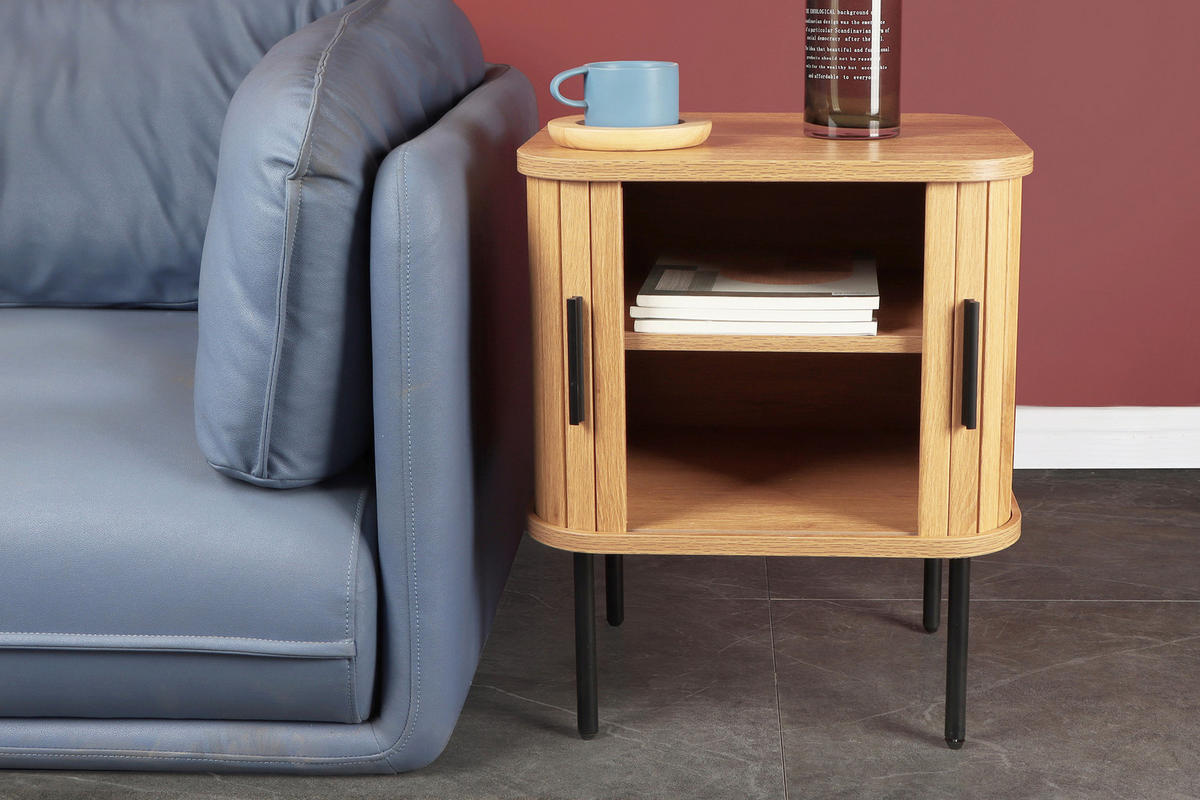 NACHTTISCH 45/55/40 cm  - Schwarz/Naturfarben, Design, Holzwerkstoff/Metall (45/55/40cm) - Livetastic