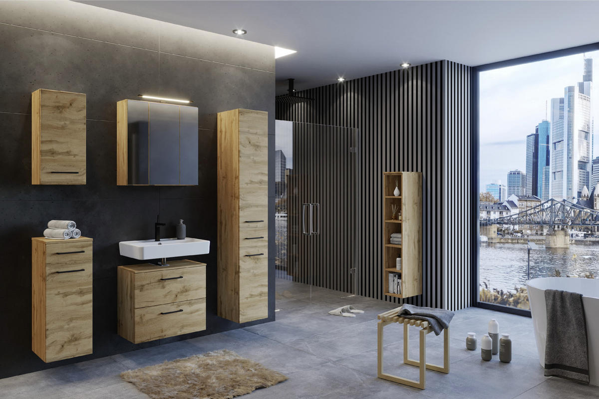 BADEZIMMER  in 90 cm  - Eichefarben, MODERN, Holzwerkstoff (90cm) - Held