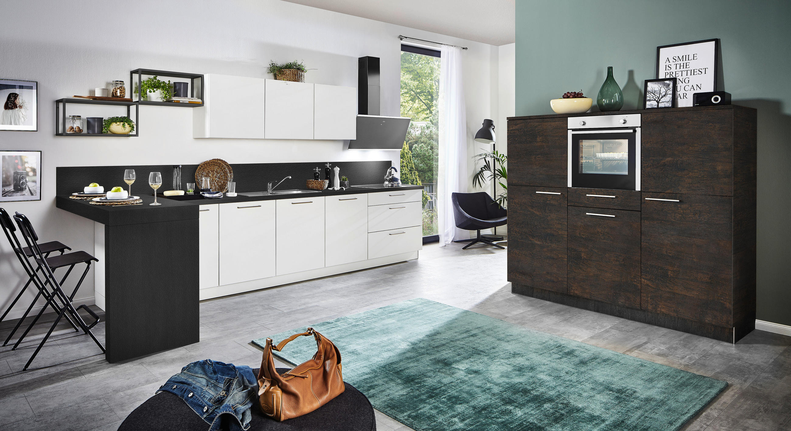 EINBAUKÜCHE MANHATTAN UNI  - Eichefarben/Weiß, Design, Holzwerkstoff/Kunststoff - Nolte Küchen