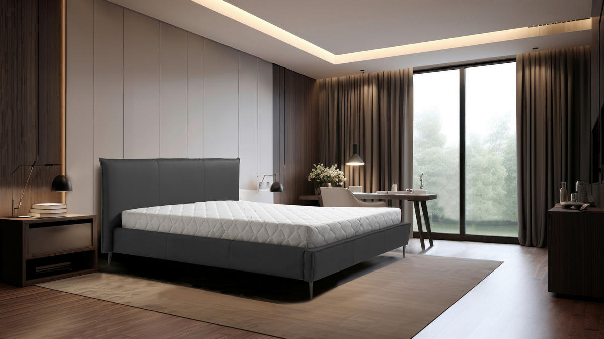 POLSTERBETT 140/200 cm,  in Anthrazit, gepolstertes Kopfteil, Lattenrost, Bettkasten,  - Anthrazit/Schwarzchrom, KONVENTIONELL, Leder/Holz (140/200cm) - Esposa