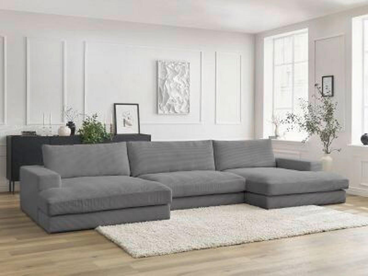 WOHNLANDSCHAFT LEONARD Dunkelgrau Cord  - Dunkelgrau/Schwarz, MODERN, Kunststoff/Textil (159/404/159cm)