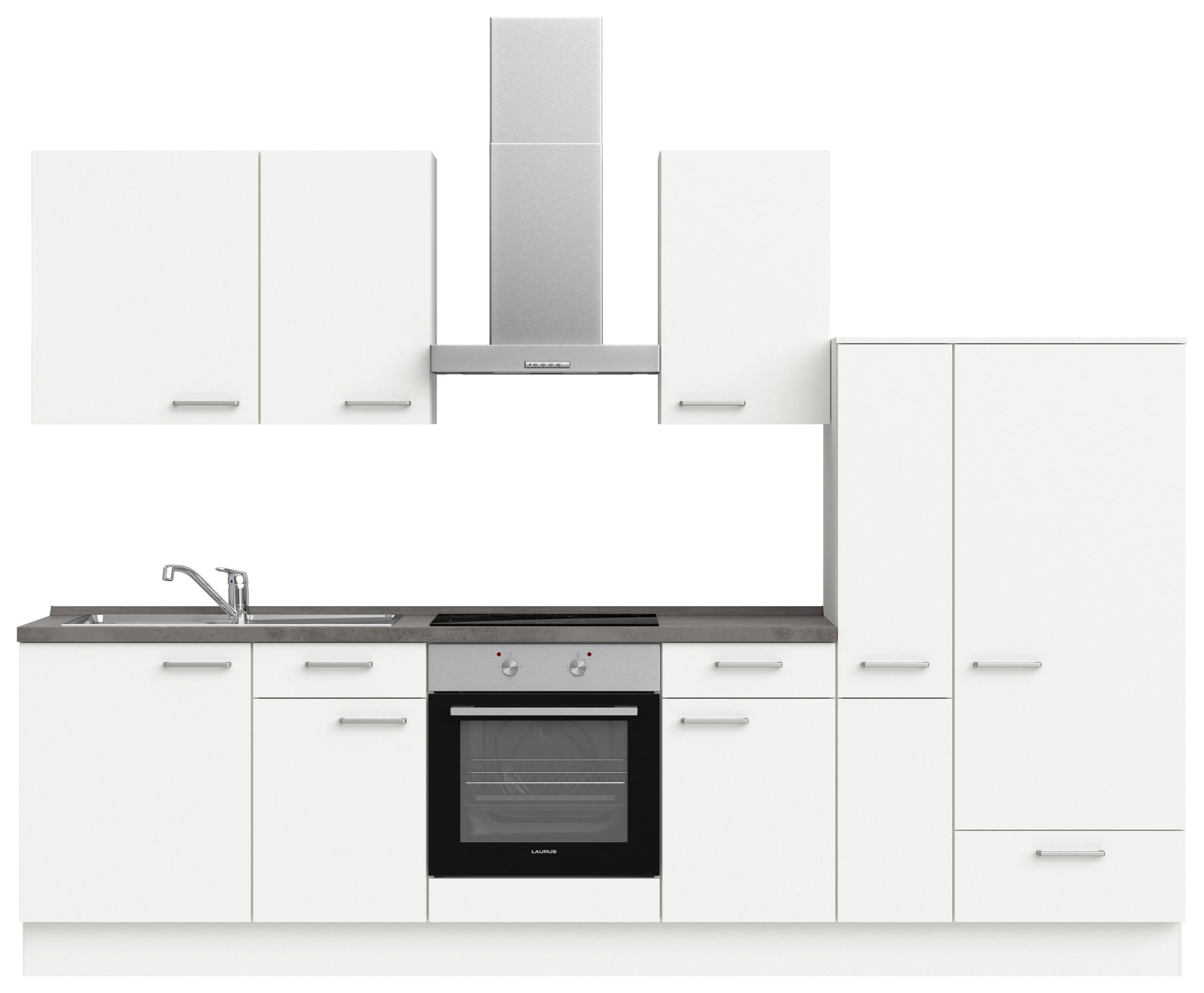 KÜCHENLEERBLOCK 300 cm   in Weiß, Schieferfarben  - Schieferfarben/Edelstahlfarben, MODERN, Holzwerkstoff/Metall (300cm) - Nobilia