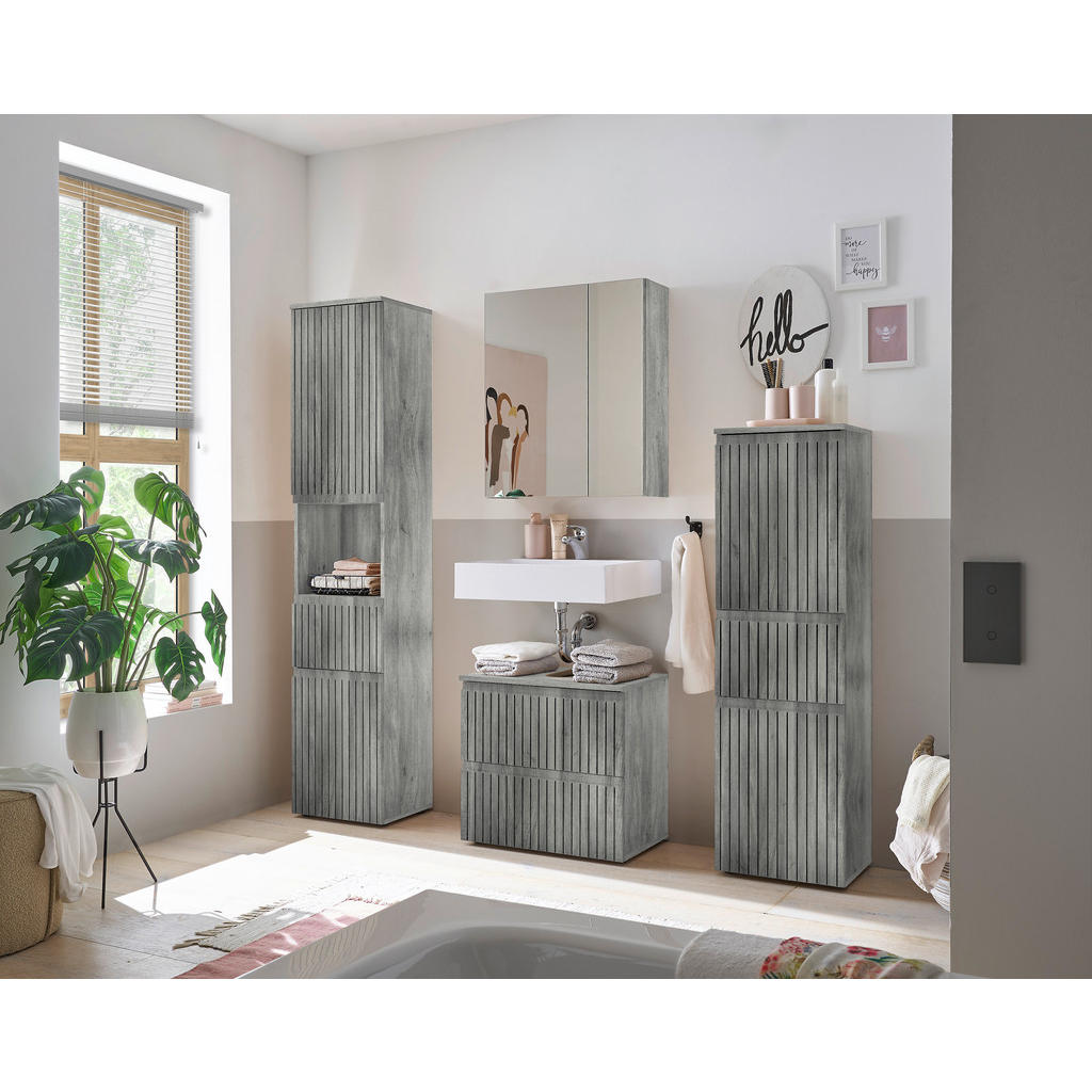 Thumbnail - Mid.you Hochschrank, Eiche grau, Holzwerkstoff, 2 Fächer, 1 Schubladen, 40x181x31 cm, stehend, Badezimmer, Badezimmersch...