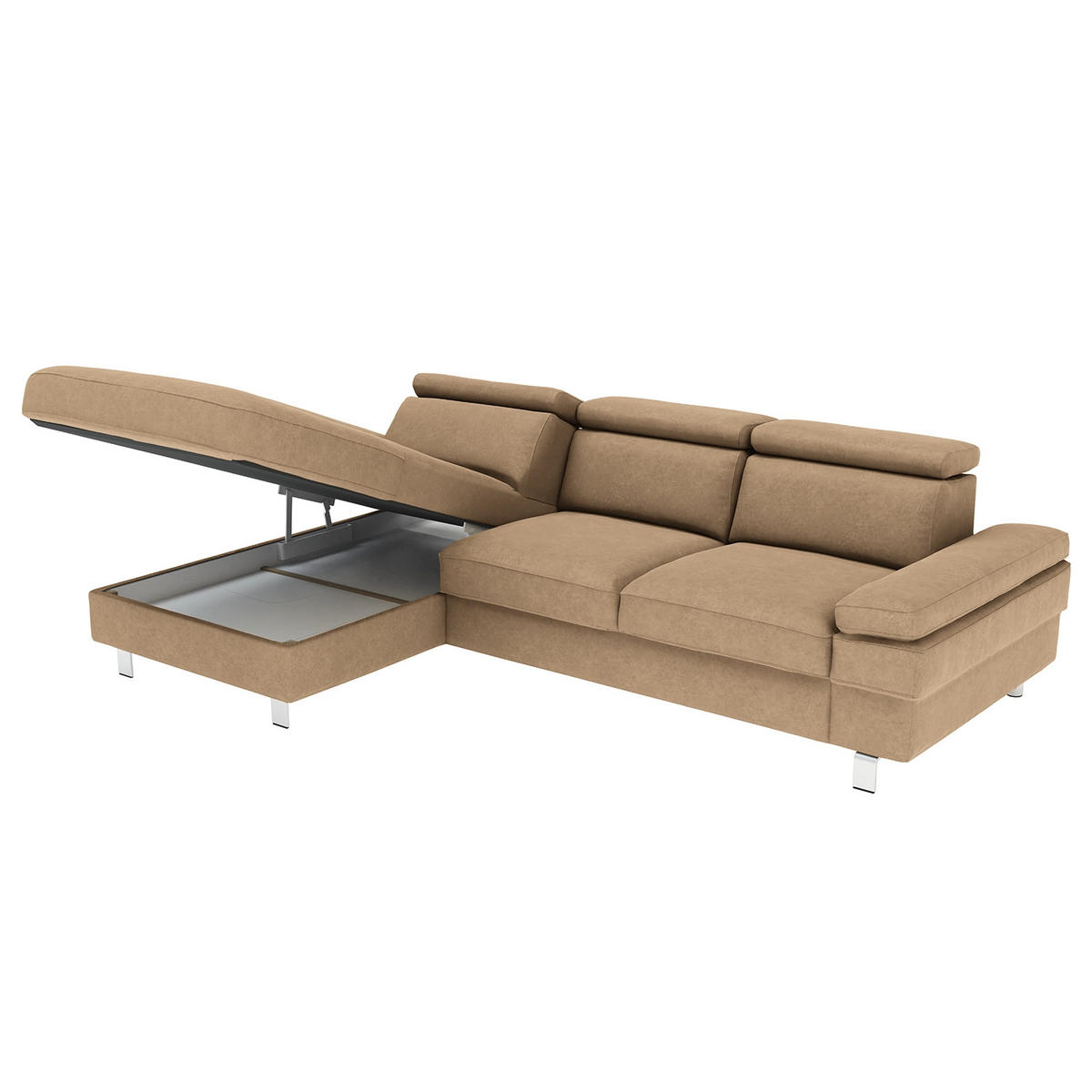 ECKSOFA in Mikrofaser Sandfarben  - Sandfarben/Silberfarben, Konventionell, Textil/Metall (260/82/182cm) - Trendmanufaktur