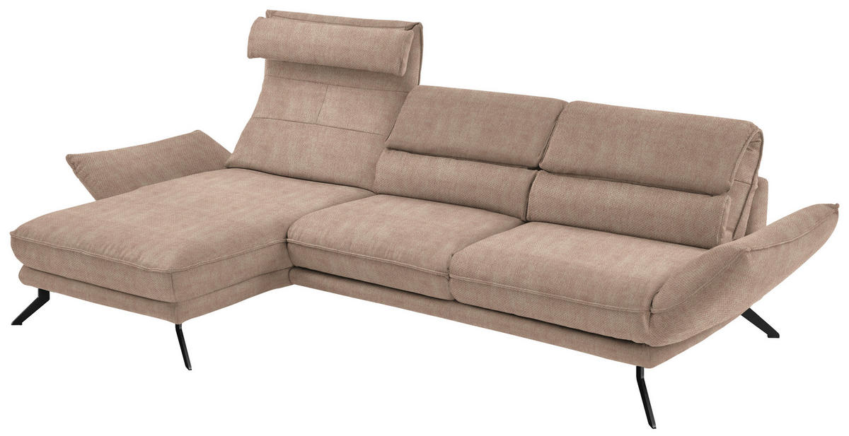 ECKSOFA in Velours Hellbraun  153/283 cm  - Hellbraun/Schwarz, Design, Textil/Metall (153/283cm) - Valdera