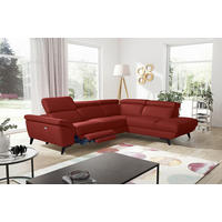 ECKSOFA DALLAS in Echtleder Rot Rücken echt, Armteilverstellung, Relaxfunktion, Kopfteilverstellung  283/228 cm  - Rot/Schwarz, Design, Leder/Metall (283/228cm) - Livetastic