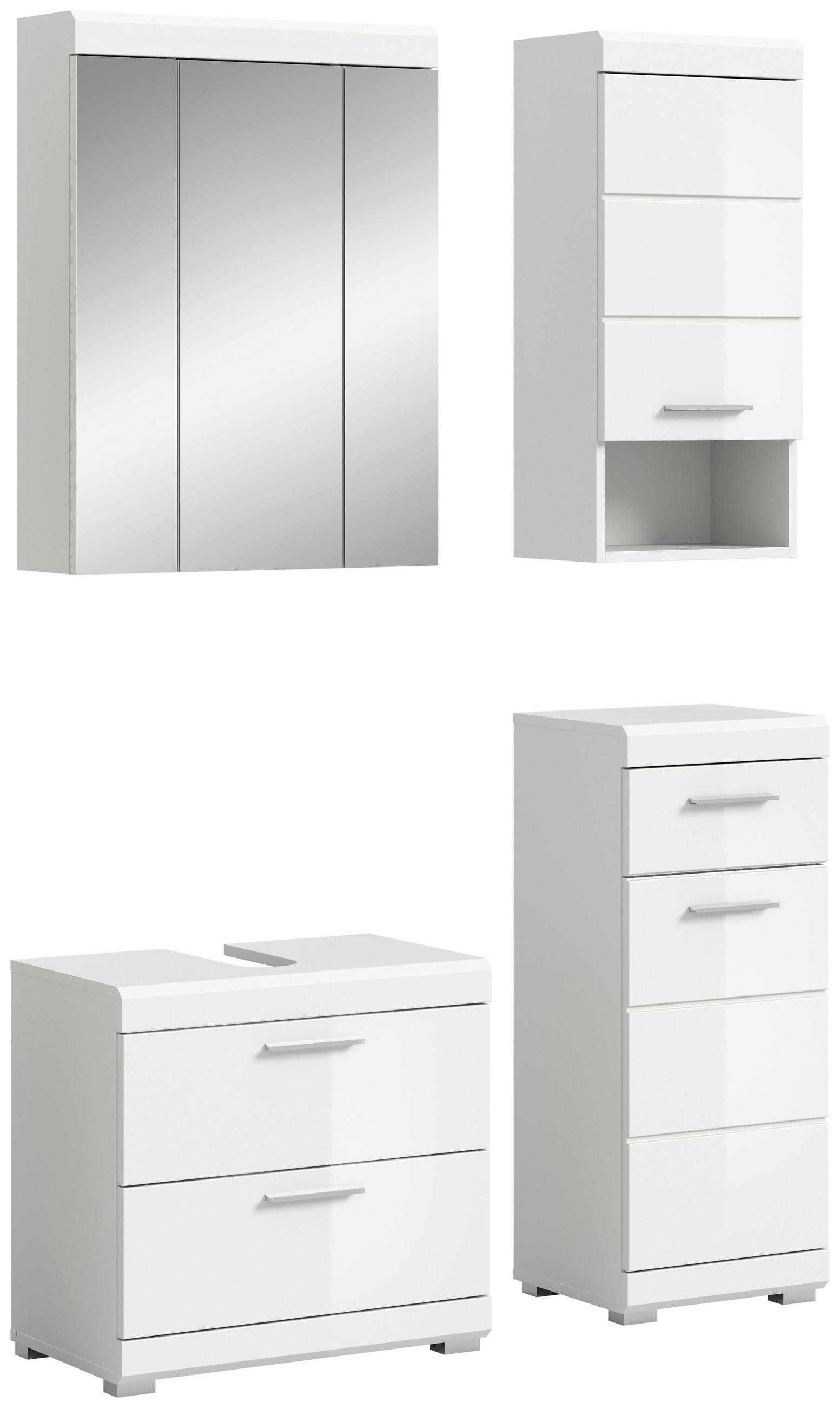 BADEZIMMER 4-teilig  in 97 cm  - Weiß Hochglanz/Silberfarben, MODERN, Glas/Holzwerkstoff (97cm) - MID.YOU