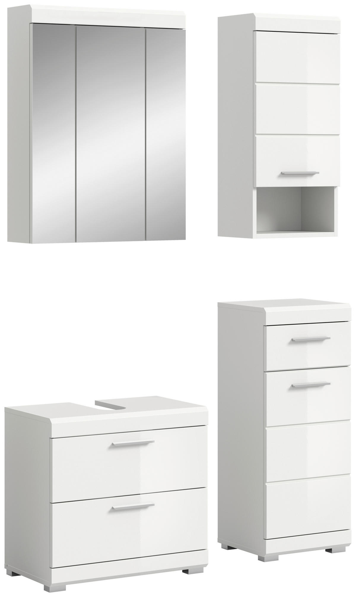BADEZIMMER 4-teilig  in 97 cm  - Weiß Hochglanz/Silberfarben, MODERN, Glas/Holzwerkstoff (97cm) - MID.YOU