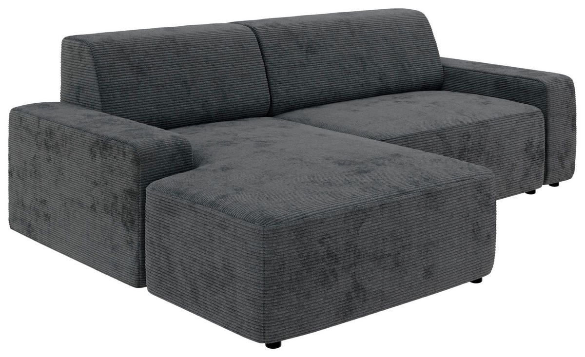 ECKSOFA in Cord Dunkelgrau  - Dunkelgrau/Schwarz, Modern, Kunststoff/Textil (162/246cm) - Trendmanufaktur