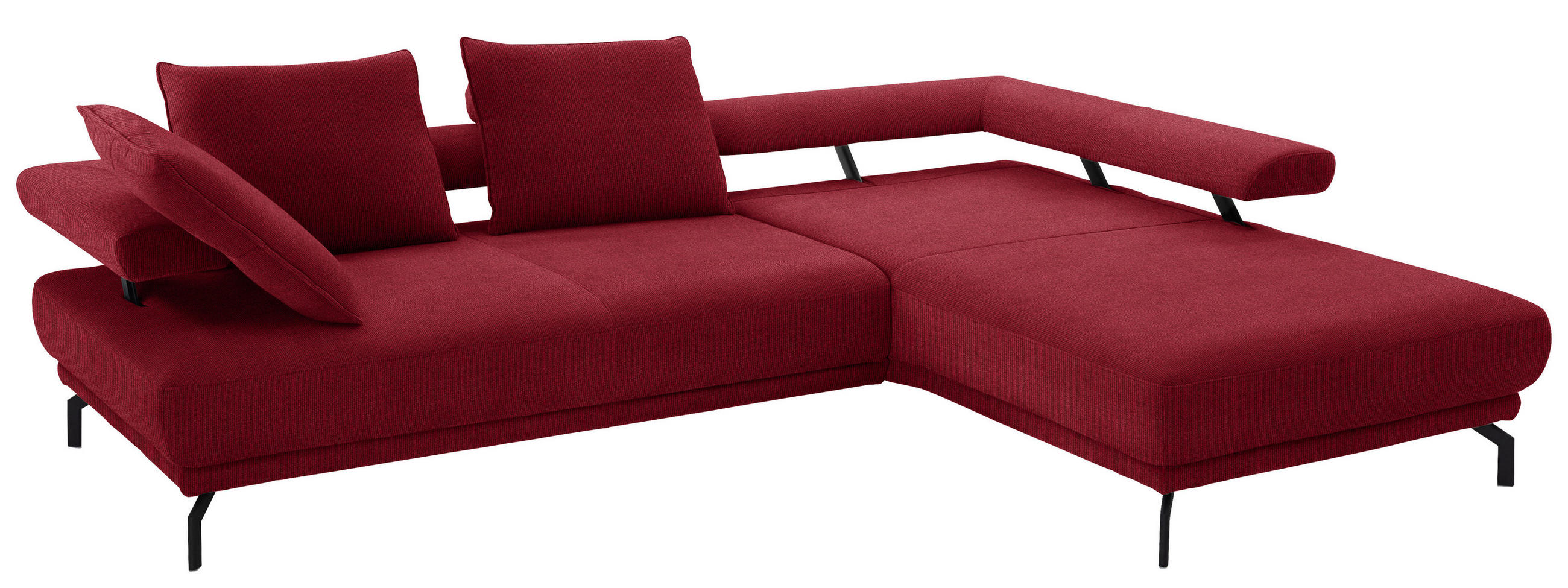 ECKSOFA in Chenille Rot  - Rot/Schwarz, Design, Textil/Metall (305/224cm) - Dieter Knoll