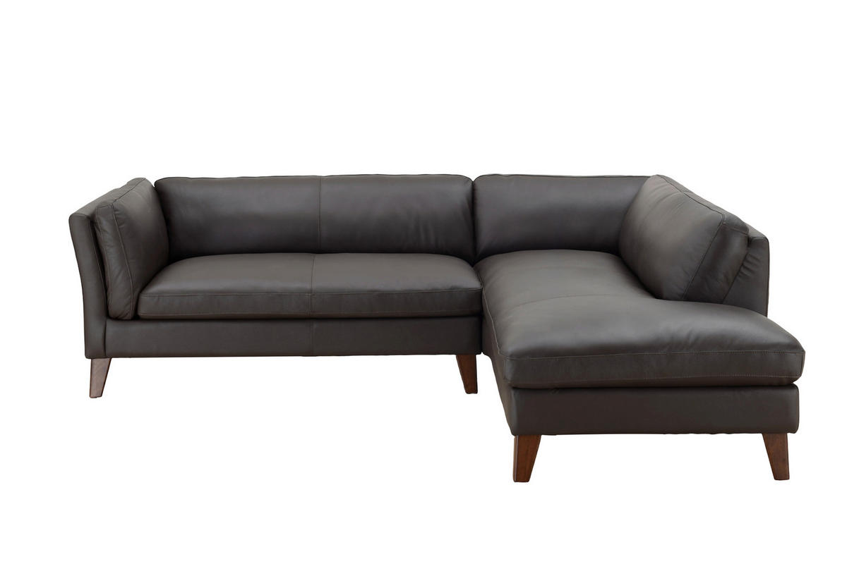 ECKSOFA SERA Braun Echtleder Lederlook  - Dunkelbraun/Braun, Design, Leder/Holz (235/194cm) - Livetastic