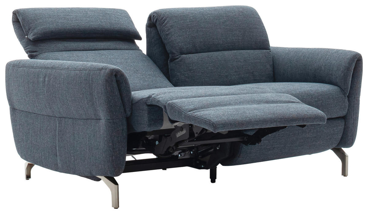 2-SITZER-SOFA Flachgewebe Blaugrau  - Blaugrau/Nickelfarben, Design, Textil/Metall (186/87/100cm) - Schöner Wohnen