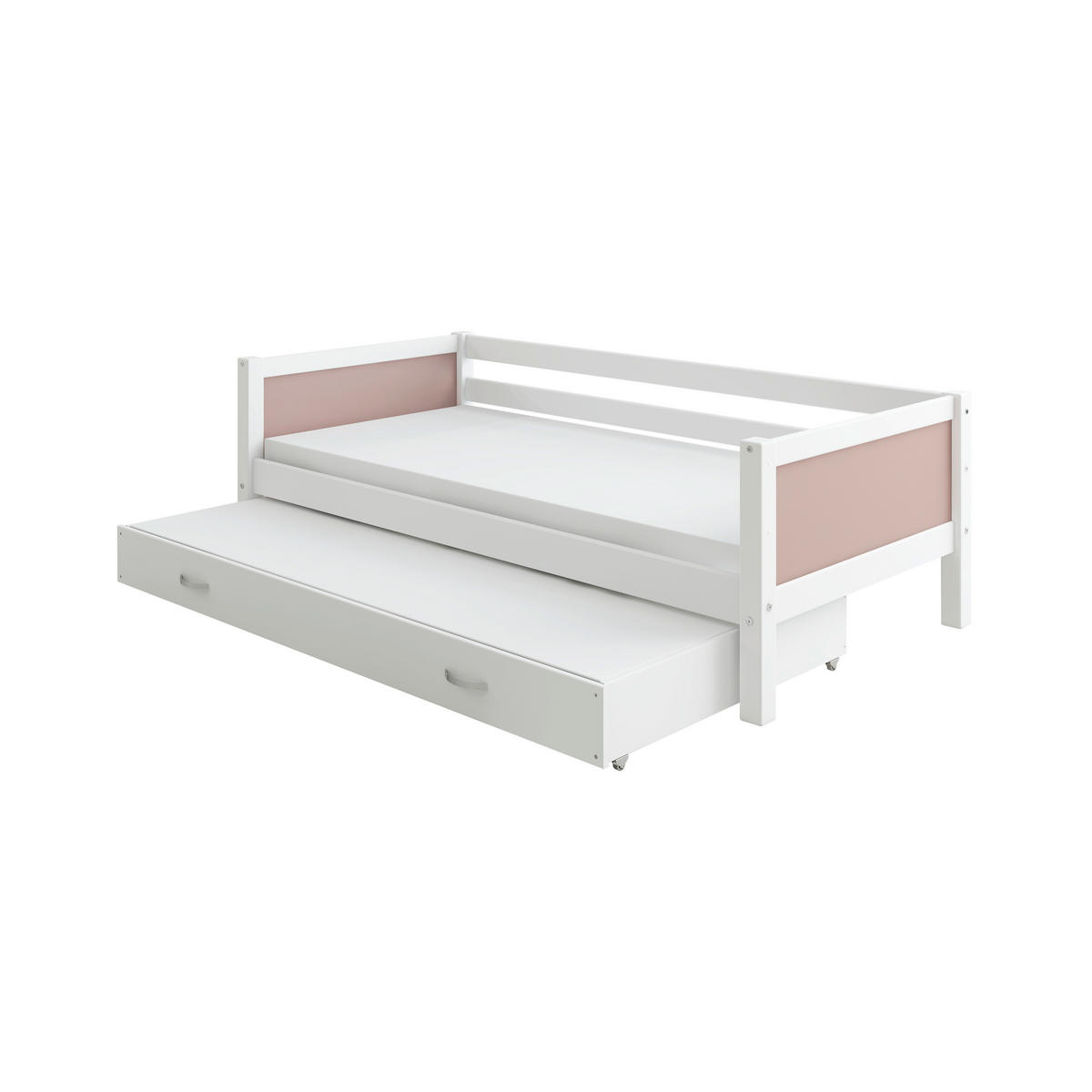 AUSZIEHBETT 90/200 cm,  in Rosa, Weiß, Bettschubladen, Rollrost für Zusatzbett, Rollrost für Hauptbett  - Rosa/Weiß, MODERN, Holz (90/200cm) - Chameo