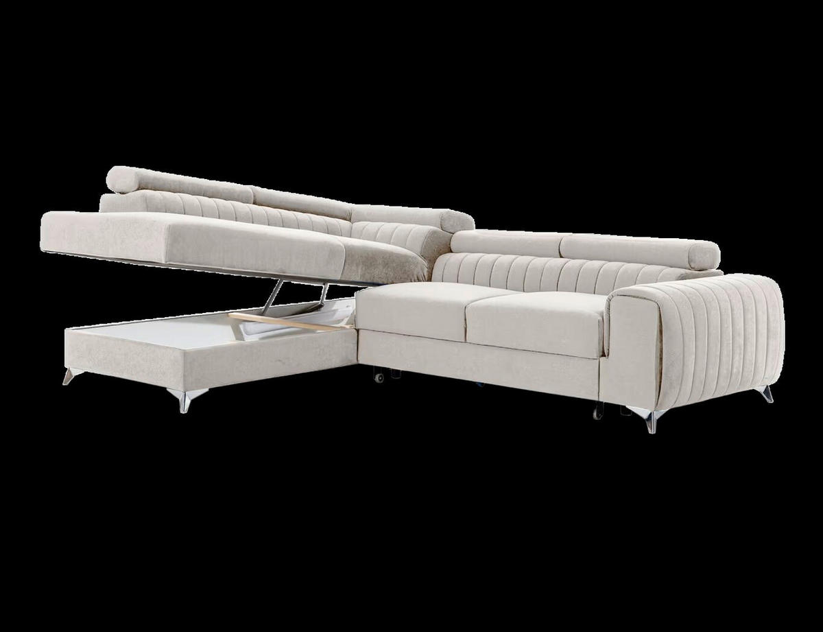 ECKSOFA  Beige Plüsch  - Beige/Silberfarben, Design, Textil/Metall (205/278cm) - MID.YOU