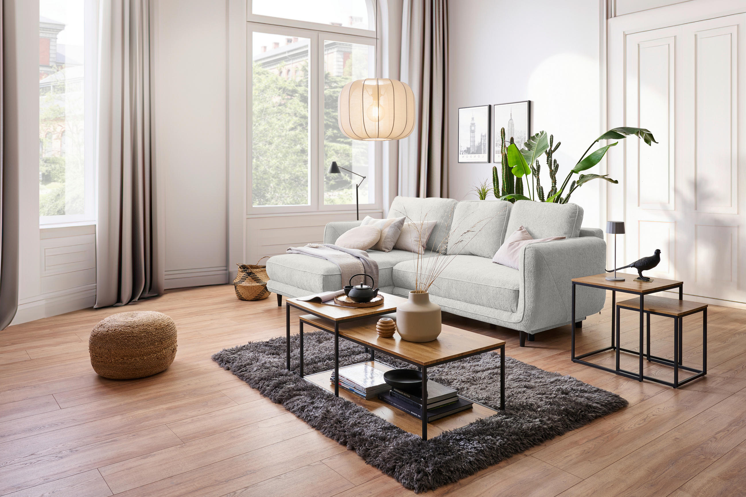 ECKSOFA in Struktur Naturfarben  - Schwarz/Naturfarben, Konventionell, Holz/Textil (170/247cm) - Carryhome