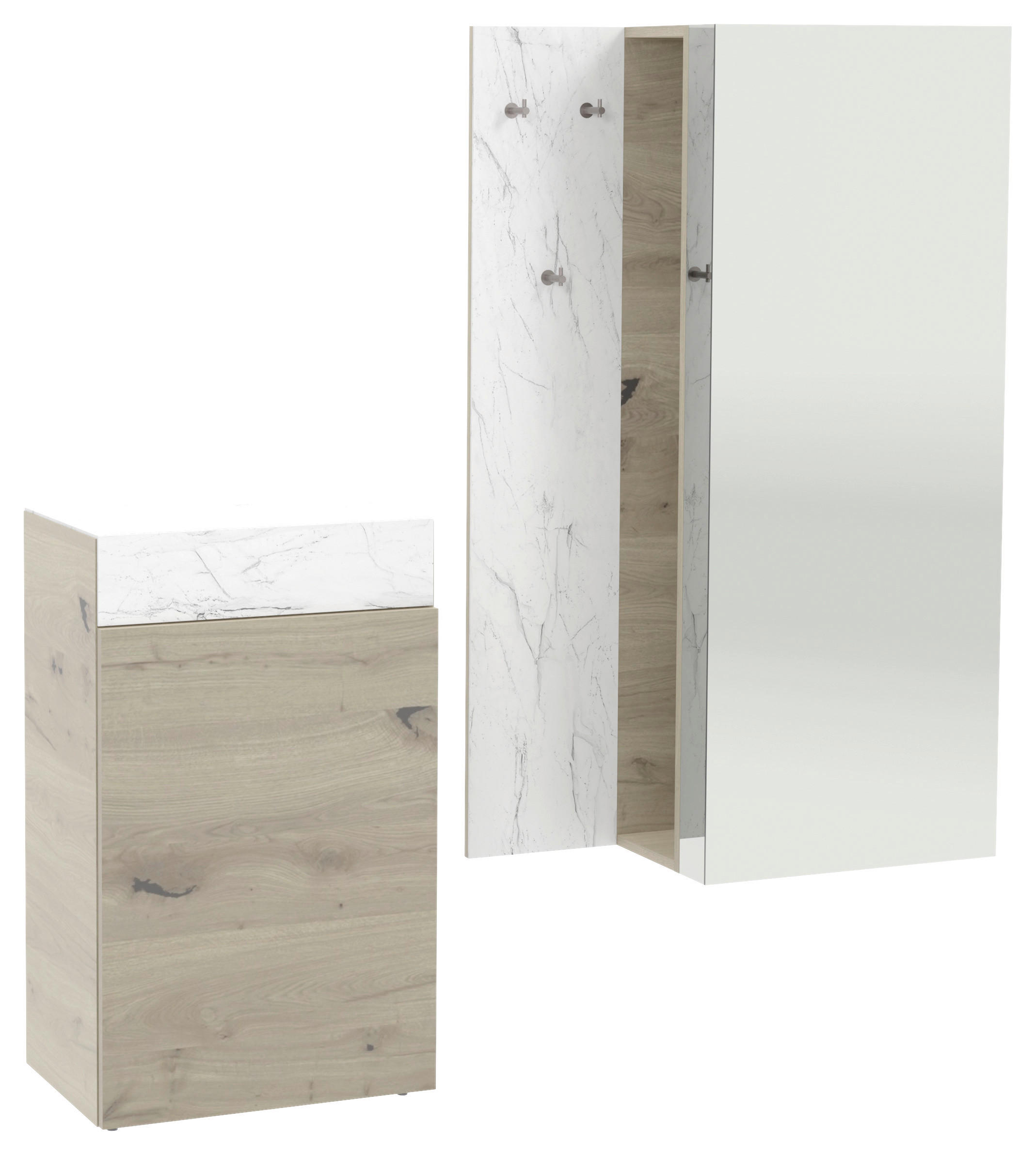 GARDEROBE 3-teilig  in 184/194/42,6 cm  - Eichefarben/Weiß, Natur, Glas/Holz (184/194/42,6cm) - Voglauer